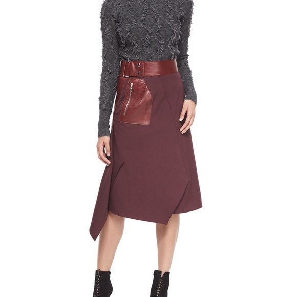 3.1 Phillip Lim Leather-Wool Flight Detail Skirt, Crimson sz 8 - Picture 12 of 16